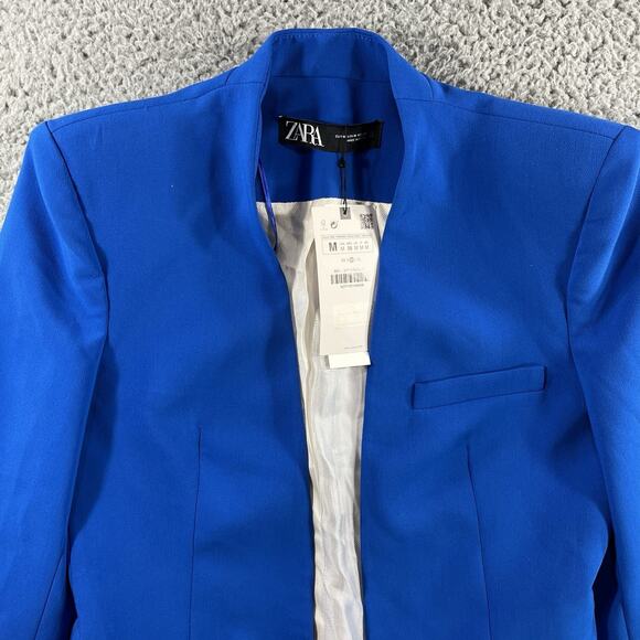 ZARA BLAZER WOMENS MEDIUM BLUE OPEN FRONT NWT NEW JACKET SUIT TOP SINGLE BREAST - Picture 4 of 9